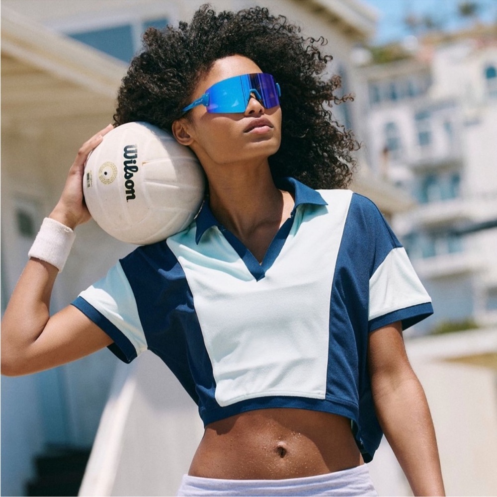FP MOVEMENT by FREE PEOPLE Hall Of Fame Polo Top. NWT. Crystal waters combo